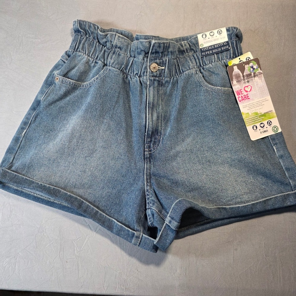 Rewash Vintage Revival Super High Rise Paperbag Denim‎ Shorts Blue Size 9/29 NEW